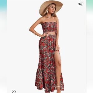 Floerns @Amazon Womens Summer Printed 2 Piece outfit. Red Floral